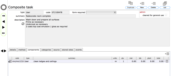 Components added to composite task