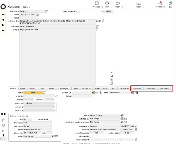 The Helpdesk issue record