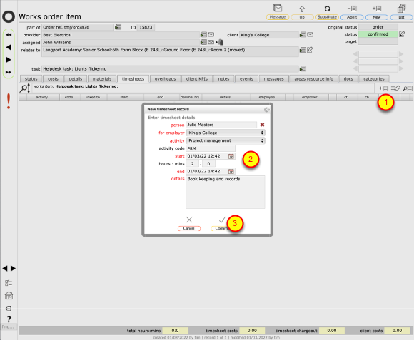 Adding a timesheet record