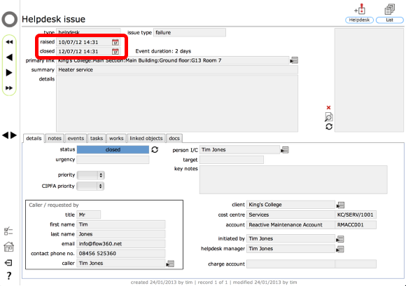 Changing dates on a closed issue