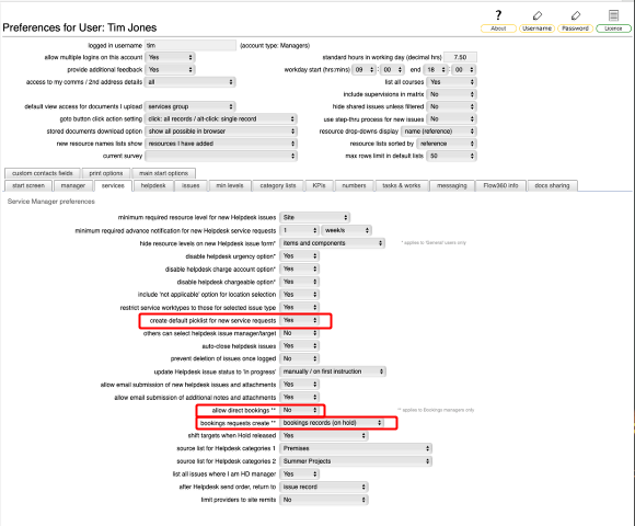 Helpdesk preferences - direct bookings and services 