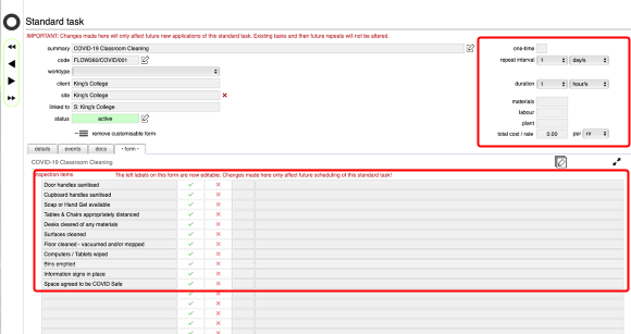 Edit the standard task options and checklist items (optional)