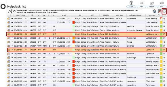 The Helpdesk issue list