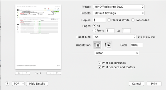 Print dialog
