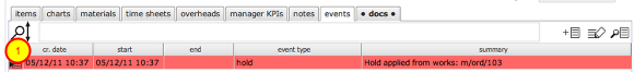 The events tab showing the Hold event