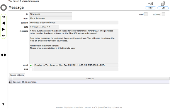 Message confirming the issue of the purchase order number