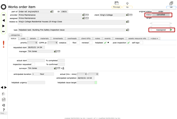 The cancelled order line item record